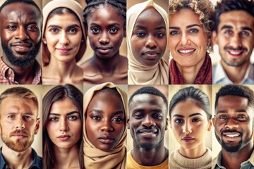 Obraz premium different portrait of men and women of diverse age and race. Combination of faces. Humanity. Concept of social equality, human rights, freedom, diversity, acceptance