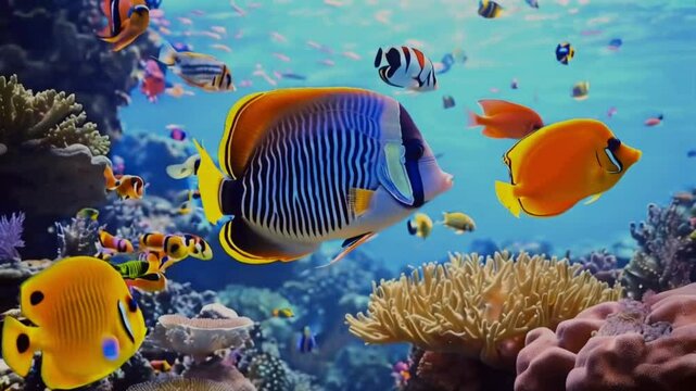 4K HD Video of many varieties of tropical fish swimming around in a coral reef. Coral reefs are diverse underwater ecosystems held together by calcium ... Lihat