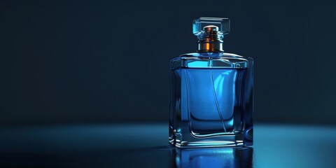 Blue Perfume Bottle on Dark Background