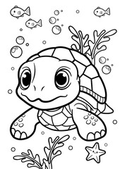 cute tortoise coloring page illustration