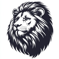 Bold Lion Head Illustration With Majestic Features and Flowing Mane in Striking Black and White
