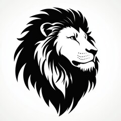 Black and White Silhouette of a Lion's Head With Intricate Mane Design Against a Light Background