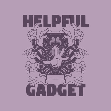 retro cartoon emblem of smartphone fiend