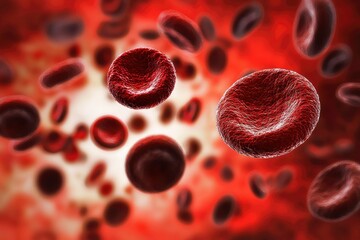 Close-up of Red Blood Cells in a Stream, with a Blurry Background
