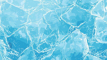 Freezy ice surface horizontal background. Natural ice with cracks and scratches. Frosty frozen water close up. Winter cold weather card banner poster design. Light blue colors. Cartoon style vector