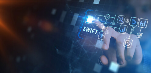 SWIFT. Society for Worldwide Interbank Financial Telecommunications. Financial Banking regulation concept.