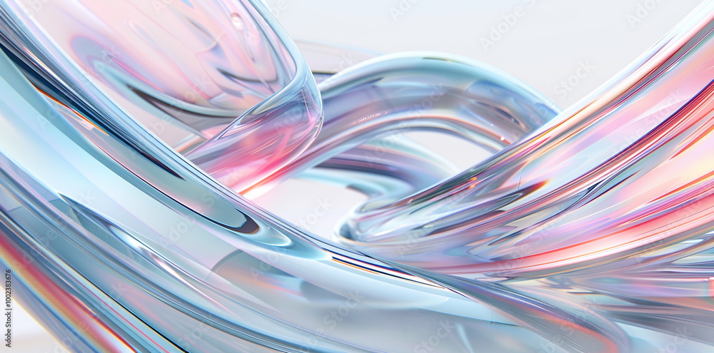 Fototapete 3d render of an abstract futuristic background with holographic glass elements and curved lines on a