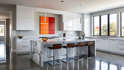 Modern minimalistic interior with geometric art. contemporary interior decor and stylish home