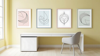 Modern minimalistic interior with geometric art. contemporary interior decor and stylish home