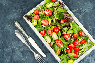 Fresh green salad with cherry tomatoes.