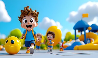 Obraz premium Joyful children enjoying a sunny day at the park, laughter fills the air, colorful playground equipment, vibrant trees, carefree moments.