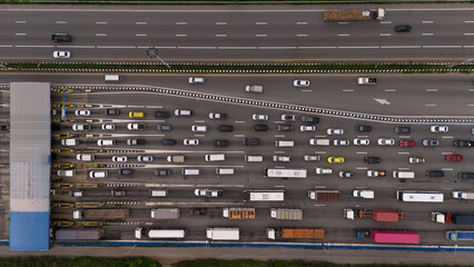 Aerial view gate for expressway fee payment in the city.