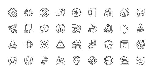 No puzzle, Puzzle and Video conference line icons pack. AI, Question and Answer, Map pin icons. Wind energy, Water splash, Ranking web icon. Vector