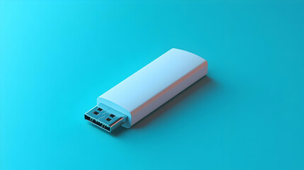 White USB Drive on Blue Background 3D Illustration