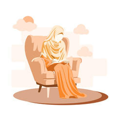 Cute Islamic Hijab Girl Study while sitting in morning Vector  Flat Illustration II