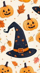 Fototapeta premium A Halloween themed design featuring a black hat with a pumpkin on top