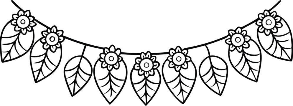 recommend clip art: Line art  Mexican garland icon, vector drawing illustration on black and white.
