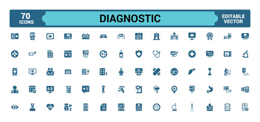 Diagnostics and equipment icons set. Collection of solid web and ui icon. Glyph for web and ui. Filled icon pack, Solid icons set. Vector illustration.