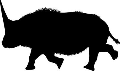 Abstract elasmotherium rhinoceros, black silhouette of extinct mammal animal. Elasmotherium rhino dinosaurs Jurassic period animal.
