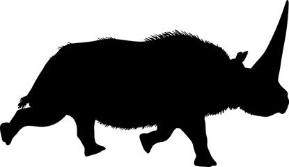 Abstract elasmotherium rhinoceros, black silhouette of extinct mammal animal. Elasmotherium rhino dinosaurs Jurassic period animal.