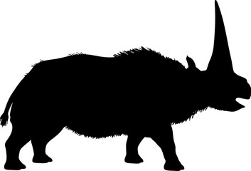 Abstract elasmotherium rhinoceros, black silhouette of extinct mammal animal. Elasmotherium rhino dinosaurs Jurassic period animal. © AnnaPa