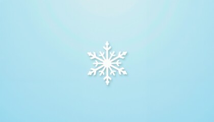 Simple white snowflake on a soft blue background for winter decoration and seasonal concept, Christmas illustration, copy space