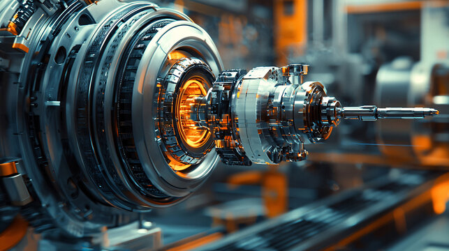 Robotic arm equipped with CNC tools, working in a high-tech manufacturing facility. The image reflects the future of industrial automation and precision engineering