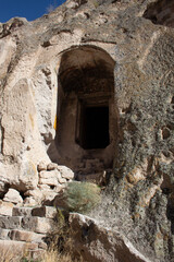 Entrance of the Karabas kilisi or karabas church  in Soganli Vadesi or Soganli Valley