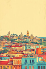 Obraz premium Cienfuegos, Cuba, color pen pencil hand-drawn effect drawing illustration for travel poster, card, wallpaper, backdrop or banner. Modern, clear, artistic and simple