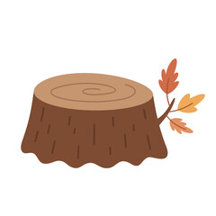 Tree stump clipart, cute isolated forest seasonal object. Autumn vector illustration