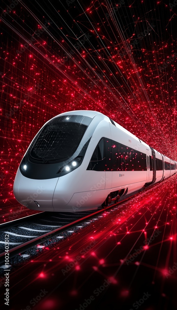 Aufkleber digital express train with red technology. abstract railway transportation and network background.