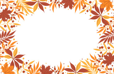 Fall background, autumn leaf framed banner design. Seasonal card template with leaves, natural pattern. Vector illustration