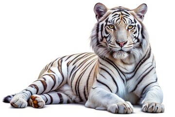 Obraz premium Majestic white tiger on a transparent background, perfect for wildlife and nature-themed projects, designs, or artistic endeavors that celebrate the beauty of these magnificent creatures.