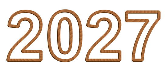 Vector digits isolated on white background. Set of three-dimensional numerals with texture of wood