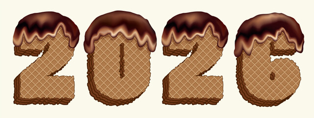 New year figures from waffle cakes. Vector drawing