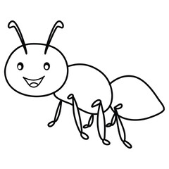 Happy cartoon ant with line art, ant sketch coloring page for kids