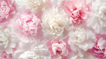 Fototapeta premium A vibrant arrangement of pink and white peonies in soft hues showcases nature's beauty during springtime