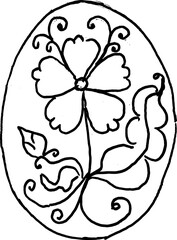Rough hand drawn sketch of an abstract flower with leaves in an oval frame.
