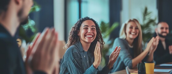 Team celebrating success in a meeting room