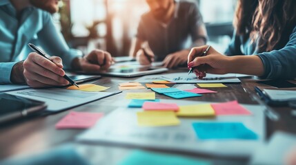 Obraz premium Collaboration, brainstorming, teamwork at desk