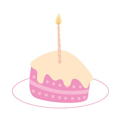 Birthday slice of cake with candle vector clipart