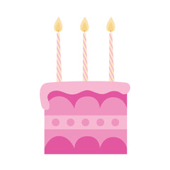 Pink birthday slice of cake with candles vector flat illustration