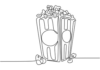 One line drawing of a popcorn bucket. Captures movie-watching joy in a simple design.