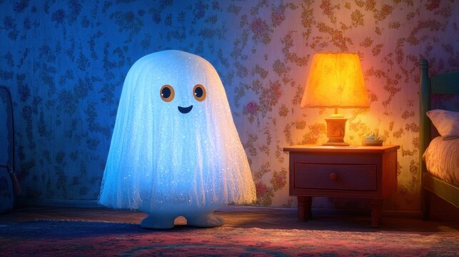 Enchanting Moments: Friendly Ghost Sharing Bedtime Stories with Joyful Children