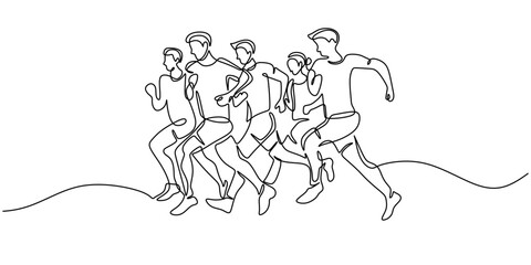 Fototapeta premium One line drawing of people running together. Represents energy, fitness, and teamwork.