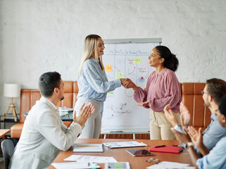 business meeting businesswoman office teamwork woman  introduction greeting employee new colleague...