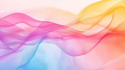 Fototapeta premium Colorful translucent waves of pink, purple, yellow, and blue gracefully blend against a soft white background