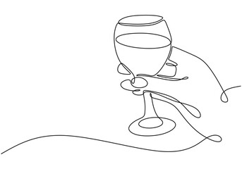 Simple One Line Drawing of a Hand Holding a Glass of Water, Elegant Hydration Design.