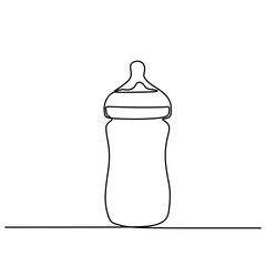 Simple One Line Drawing of a Baby Bottle, Minimalist Child Care Design.