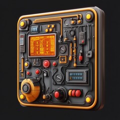 Fototapeta premium 3D Control Panel Icon: Industrial Automation Control Illustration Logo